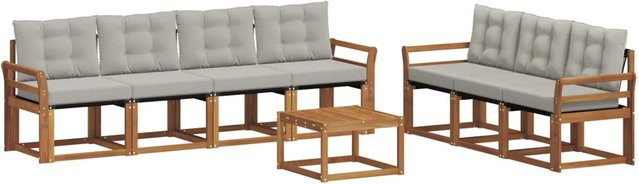 vidaXL Outdoor-Sofagarnitur 8-teilig aus Akazienholz und Textilene in Natur und Grau mit Kissen - Bild 1