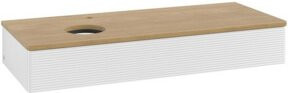 V&B Antao Waschtischunterschrank mit Frontstruktur und Beleuchtung, Farbe: Eiche Honig und Weiß Lack, B/T/H: 120 x 50 x 19 cm - Bild 1