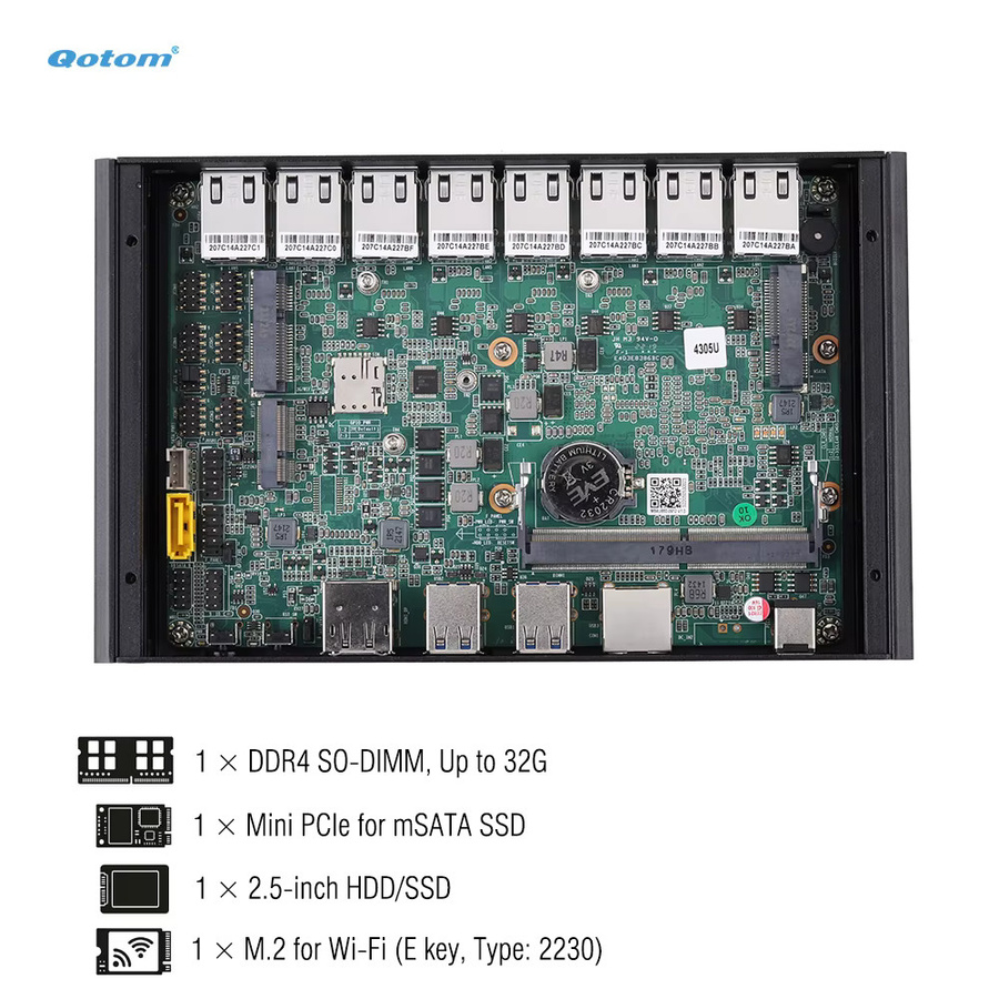 Qotom Barebone Lüfterloser Mini-PC mit 8x Intel i226-V 2.5G LAN, Core i7-10510U oder i5-8260U, Firewall Router Soft Router mit RS232 Konsole - Bild 2