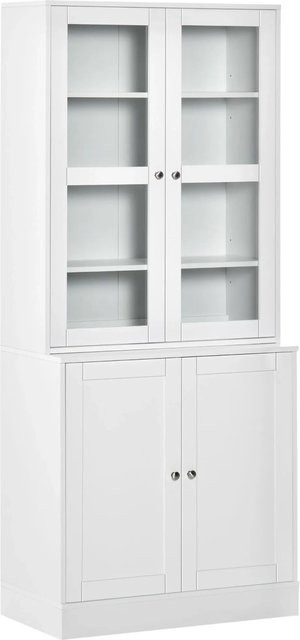 HOMCOM Bücherschrank mit Glastüren und 6 Fächern in Weiß, Höhe: 178,5 cm - Bild 1