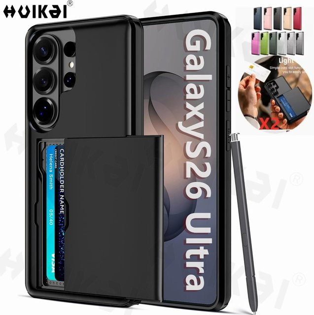 Samsung Handyhülle mit Kartenhalter und Schiebefach für Galaxy S26 Ultra S25 S24 S23 S25 FE S22 in Schwarz und Blau - Bild 1