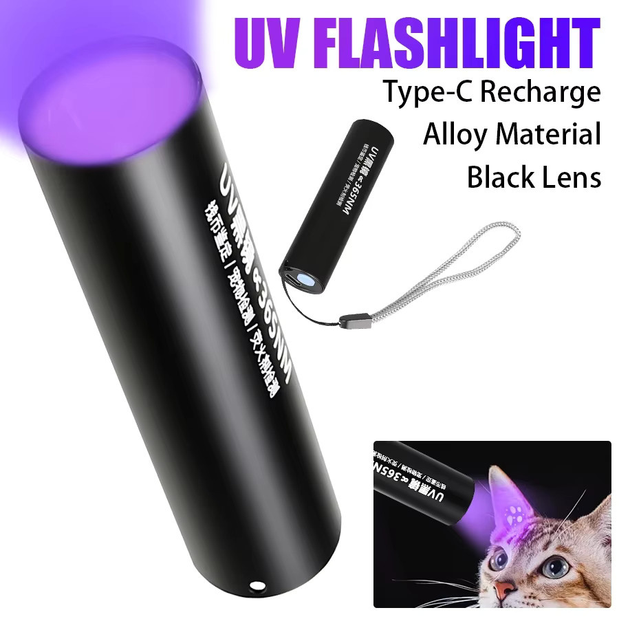 XIWANGFIRE Tragbare EDC-UV-Taschenlampe mit 365 nm Schwarzlicht, wiederaufladbare LED-Hygiene-Taschenlampe für Haustier-Urin und Skorpion-Detektion, Schwarz - Bild 6
