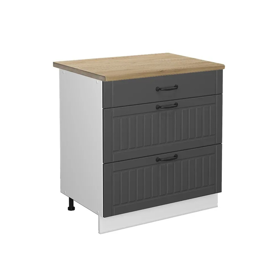 Vicco Küchenunterschrank Fame-Line in Anthrazit und Weiß mit 3 Schubladen im Landhausstil, B/T/H: 80 x 60 x 82 cm - Bild 2
