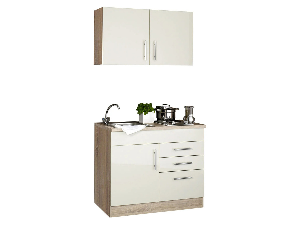 HELD Single Küche Torino Hochglanz-Creme und Eiche-Sonoma, Breite: 100 cm - Bild 2