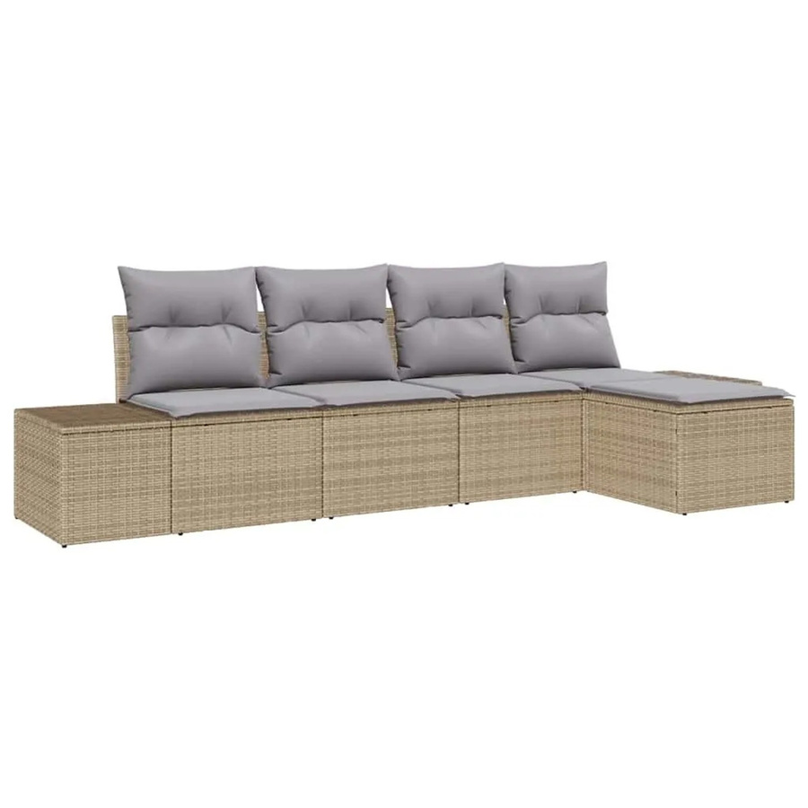 vidaXL Garten-Sofa-Set aus Poly-Rattan mit 5 Teilen in Beige und Hellgrau - Bild 2