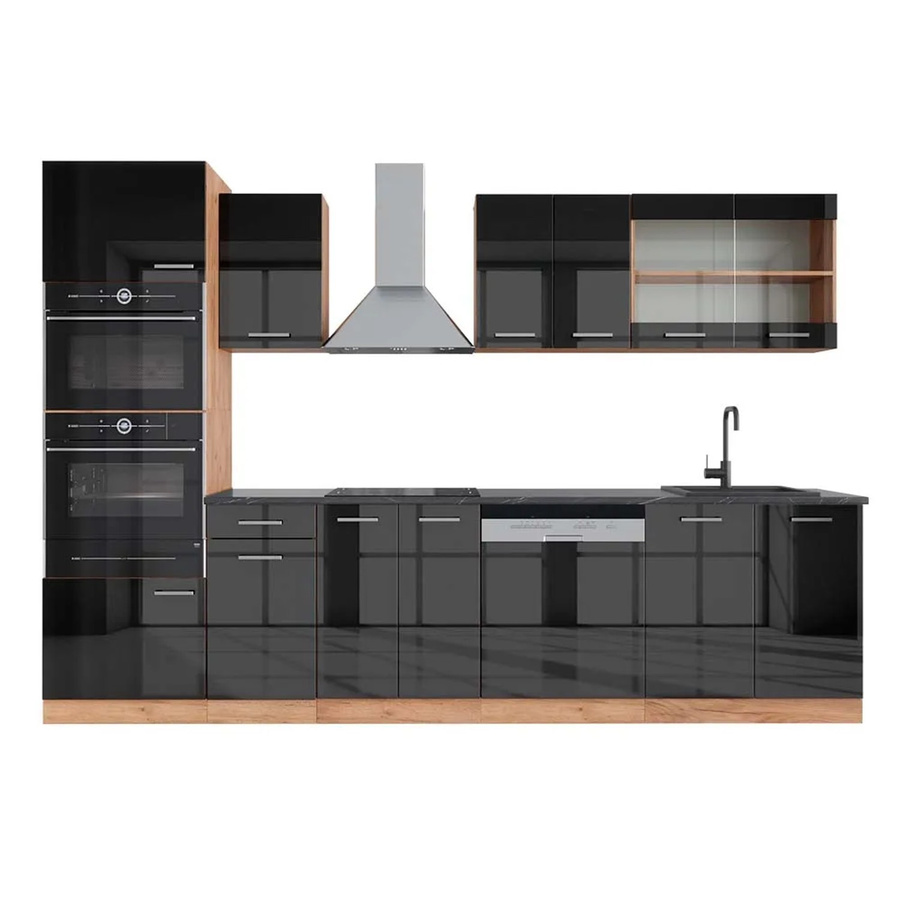 Vicco R-Line Küchenzeile Anthrazit Hochglanz und Goldkraft Eiche mit Hochschrank Breite: 300 cm - Bild 2