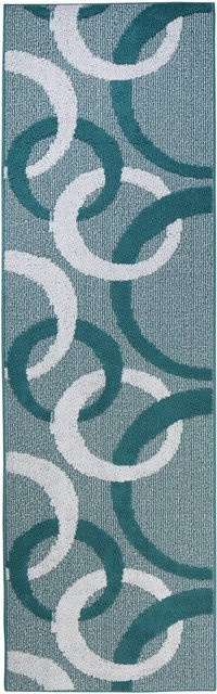 Moderner Teppich Kreise von emmevi in Grün und Blau mit geometrischem Design und rutschfester Unterseite - Bild 1