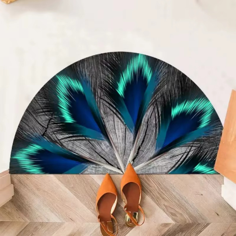 VIKAMA Halbrunde Boho-Mandala-Fußmatte in Multicolour, rutschfest und waschbar, Durchmesser: 60 cm, Tiefe: 40 cm - Bild 3