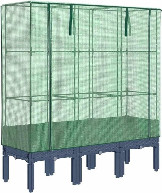 Furnicato Hochbeet mit Gewächshaus-Aufsatz in Rattan-Optik, Farbe Grau/Blaugrau, B/T/H: 120 x 40 x 140 cm - Bild 1