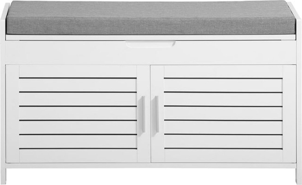 SoBuy Schuhbank mit 2 Drehtüren in Weiß, moderne Sitzbank mit Stauraum, B/T/H: 90 x 32,5 x 50 cm - Bild 1