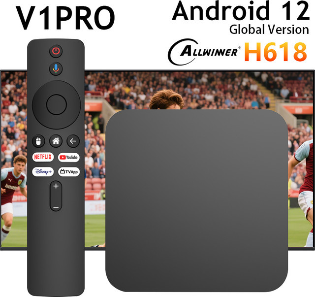 V1PRO Android 12.0 TV-Box mit Allwinner H618 Prozessor, 4K UHD Media Streamer, Dual-WLAN 2,4/5G und Bluetooth in Schwarz - Bild 1