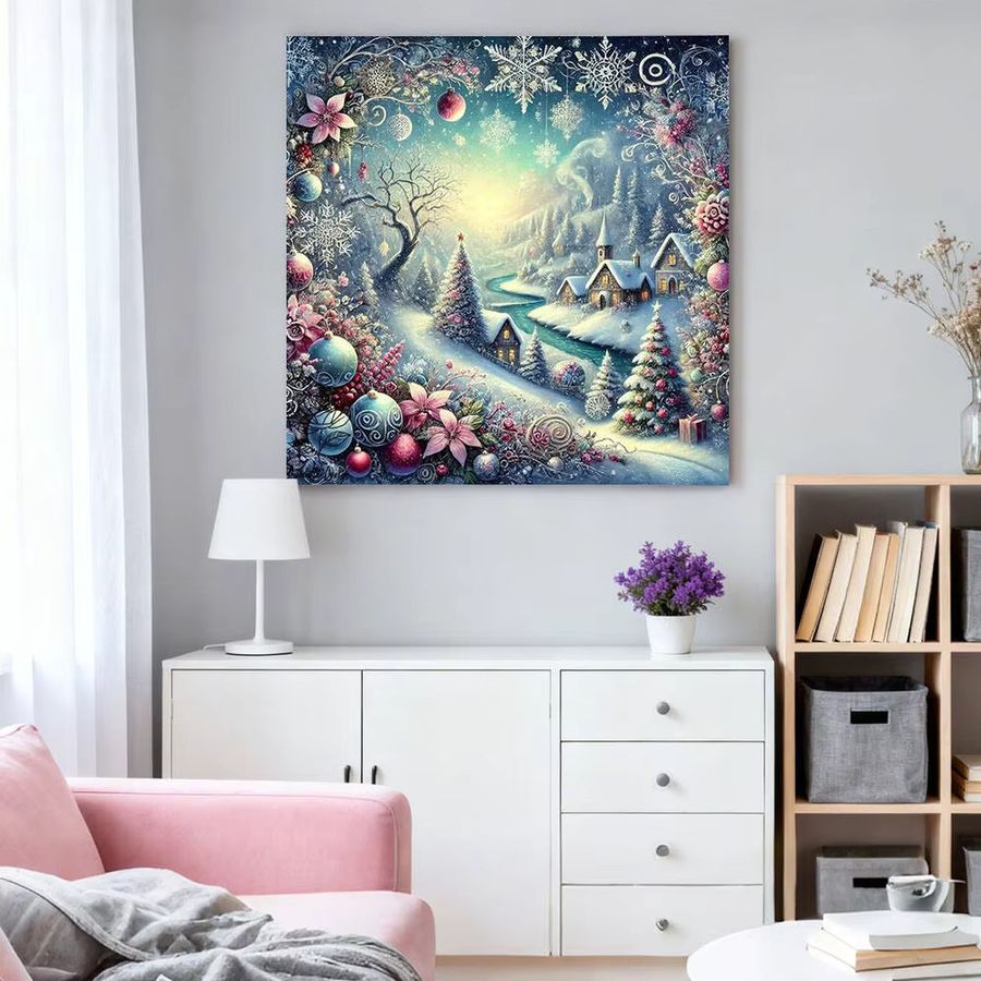 HUACAN 5D Diamantmalerei Rundes Mosaik Wanddekor Winterlandschaft mit Haus und Bäumen in Multicolor - Bild 3