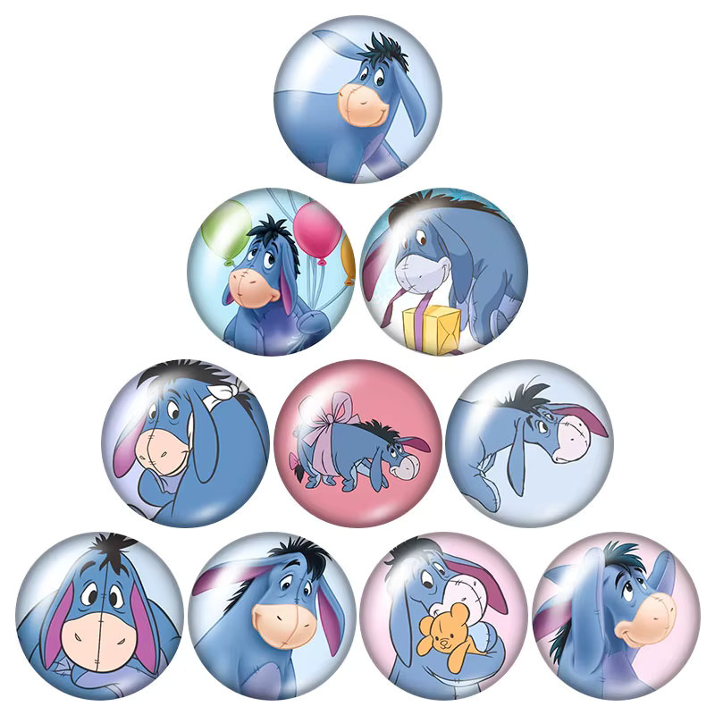 MINISO Fotoglas-Cabochons, Pooh Friends Eeyore Cartoon Donkey, 10 Stück - Bild 1