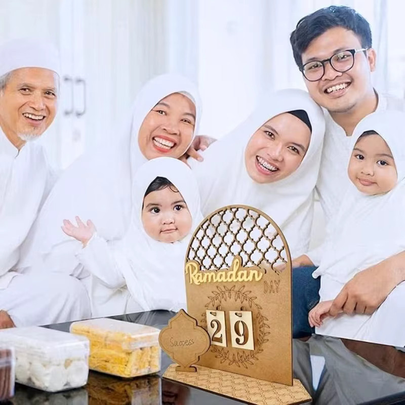 Eid Mubarak Countdown-Kalender aus Holz für Ramadan 2026, DIY Adventskalender und Tracker in Braun als islamische Dekoration für Kinder - Bild 2