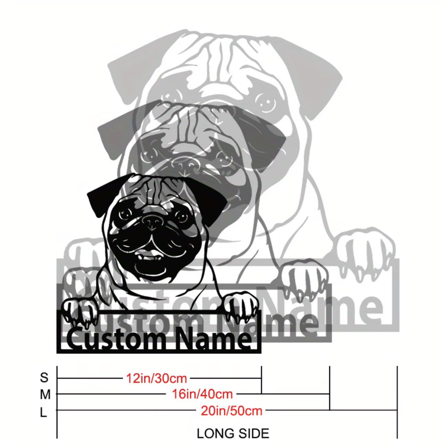 Personalisierte Mops Wandkunst aus Metall in Schwarz von Hello Young – Individuelles Namensschild als moderne Tier-Dekoration zum Aufhängen - Bild 3