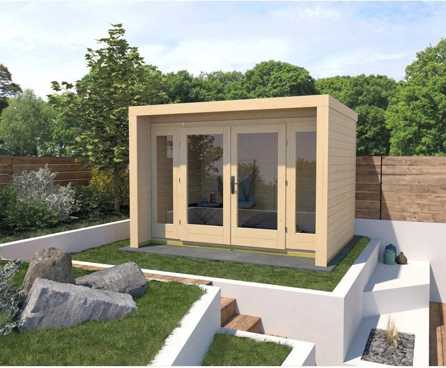 WEKA Gartenhaus Design 263 aus Massivholz in Beige mit Flachdach B/H/T: 305 x 227 x 295 cm - Bild 1