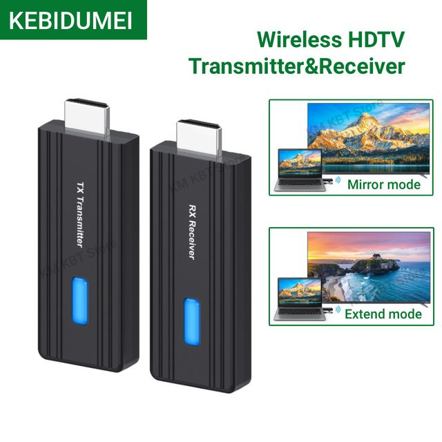 KEBIDUMEI Drahtloser HDMI Video Sender und Empfänger Extender, Media Streamer Display Adapter in Schwarz für Kamera, Laptop und PC zu TV - Bild 1