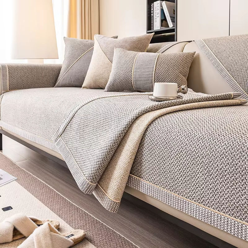 Rutschfeste Sofakissen-Bezüge aus Leinen und Baumwolle in Beige für alle Jahreszeiten - Bild 2