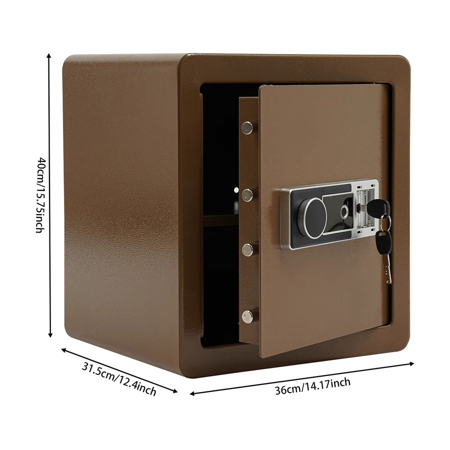 Tresor mit Fingerabdruckschloss und Schlüssel für Bargeld und Wertsachen, Schwarz und Braun, B/T/H: 40,0 x 36,0 x 31,5 cm - Bild 3