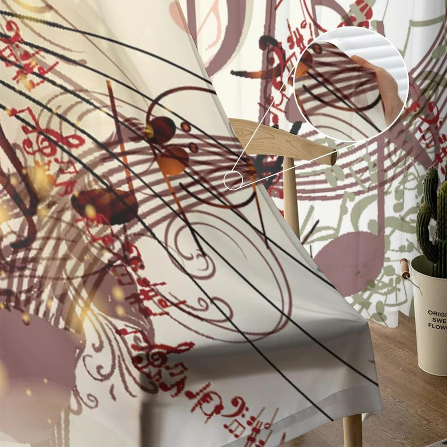 Yiran Furniture Transparentes Tüll-Fensterbild mit Musiknoten-Design in Mehrfarbig, Breite: 135 cm, Höhe: 115 cm - Bild 2