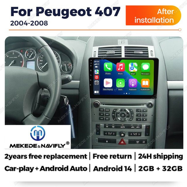 NAVIFANS Android 14 Autoradio mit CarPlay und GPS für Peugeot 407 (2004-2011), Multimedia-Videoplayer mit Bluetooth, Schwarz - Bild 1