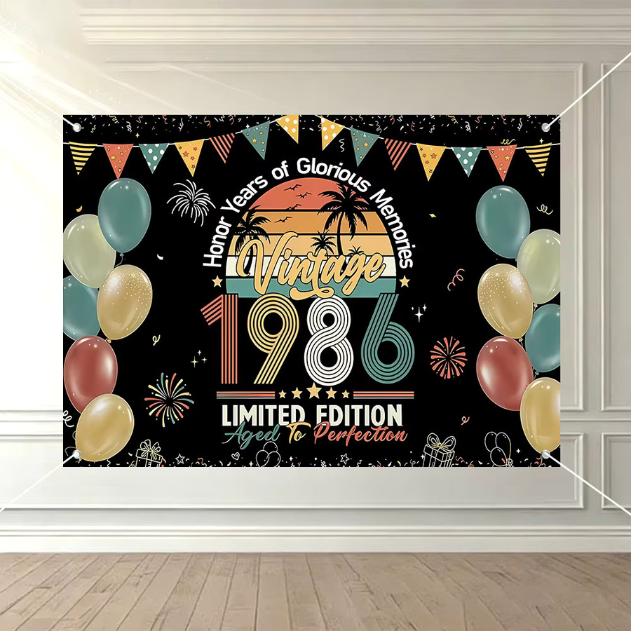 AFYPRTY Vintage 1986 Happy 40th Birthday Banner zur Geburtstagsfeier, Motiv Zurück in 1986, Mehrfarbige Fotografie-Requisiten für Erwachsene - Bild 2
