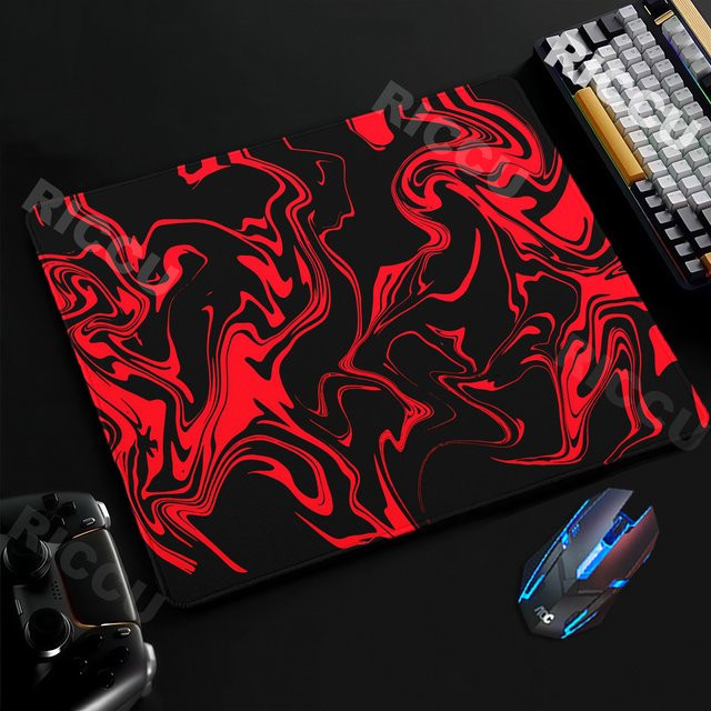 Riccu Mauspad mit flüssigem Strata-Muster in Schwarz-Rot, rutschfeste Schreibtischunterlage für Gaming und Büro - Bild 1