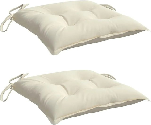 vidaXL Stuhlkissen 2er-Set in Beige und Weiß aus wasserabweisendem Polyester, B/T/H: 40 x 40 x 7 cm - Bild 1
