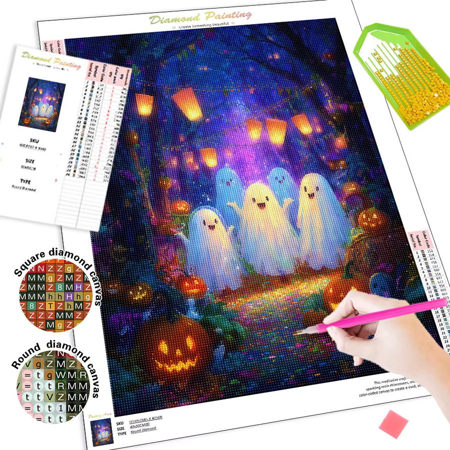 RUOPOTY 5D Diamantmalerei Wald Geist Familie Halloween Mosaik Stickerei Set mit runden Steinen in Multicolour - Bild 3