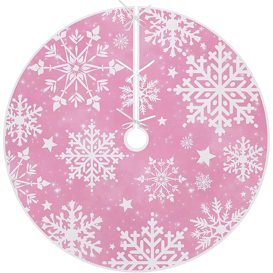 Runder Weihnachtsbaumrock von VIKAMA mit rosa Schneeflocken-Aufdruck in Pink - Bild 2