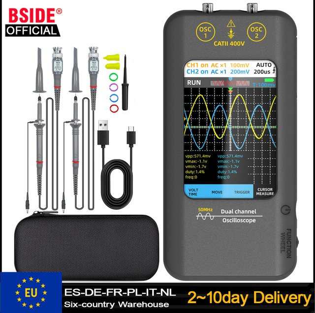 BSIDE O2 Touchscreen-Oszilloskop Signalgenerator Handgerät 50MHz Zweikanal-Digitaloszilloskop in Schwarz mit 3,98-Zoll-Display - Bild 1