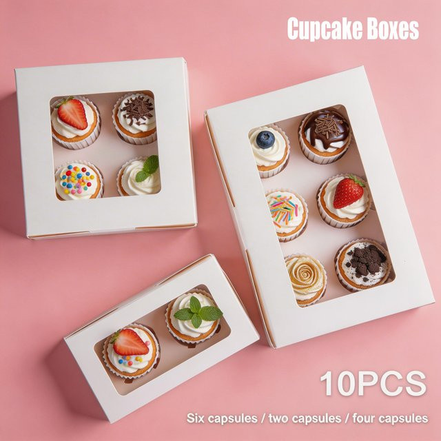 10 Stück weiße Gebäckboxen aus Papier für Kuchen, Muffins und Cupcakes - Bild 1