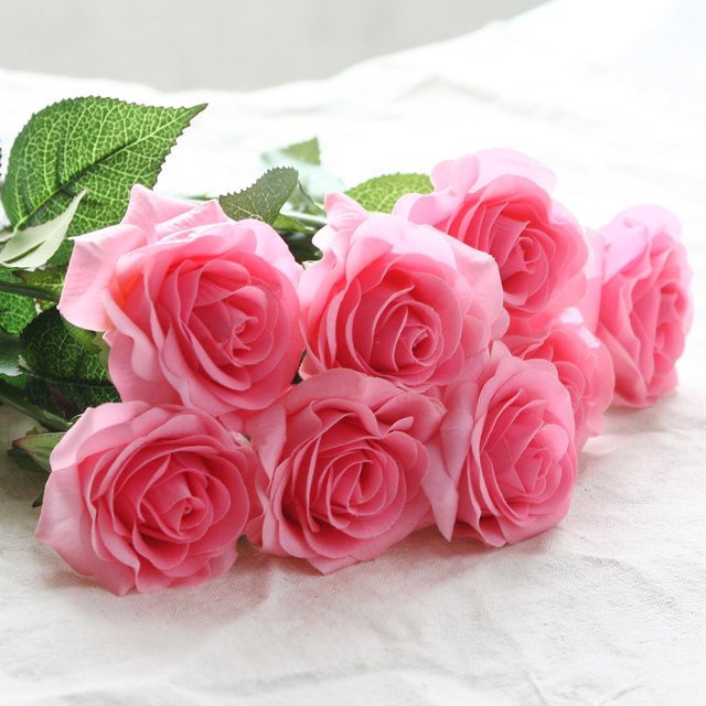 10er Set Künstliche Rosen aus Latex in Rosa für Hochzeitsdekoration und Zuhause - Bild 1