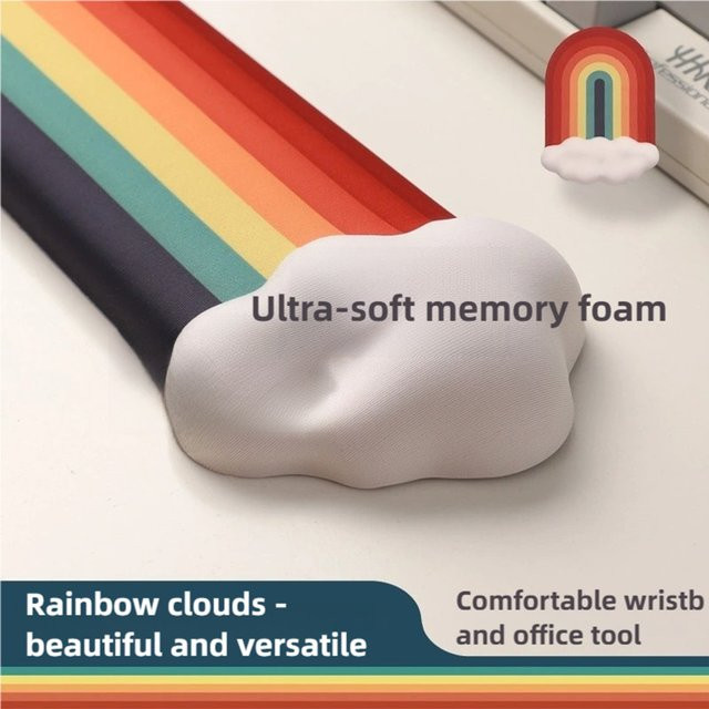 Ergonomisches Silikon-Mauspad mit Wolken- und Regenbogen-Design in Multicolour, rutschfeste Handgelenkauflage für Büro und Gaming - Bild 1