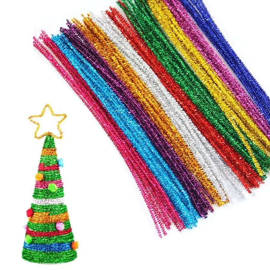 100 Stück Glitzer-Chenille-Stiele in Silber und Multicolour, 30 cm DIY-Bastelbedarf für Weihnachten und Bastelarbeiten - Bild 4