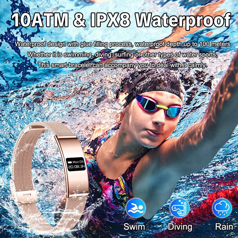 BOXUXING Smart-Armband für Damen in Schwarz mit Herzfrequenzmessung, Schlafmonitor und IPX8 Wasserdichtigkeit, Fitness Tracker für Android und iOS - Bild 3