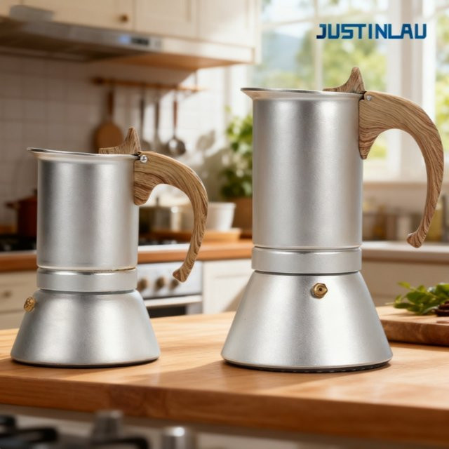 JUSTINLAU Moka Kaffeemaschine Espresso Maker für Induktion, Silber, 150 ml / 300 ml - Bild 1