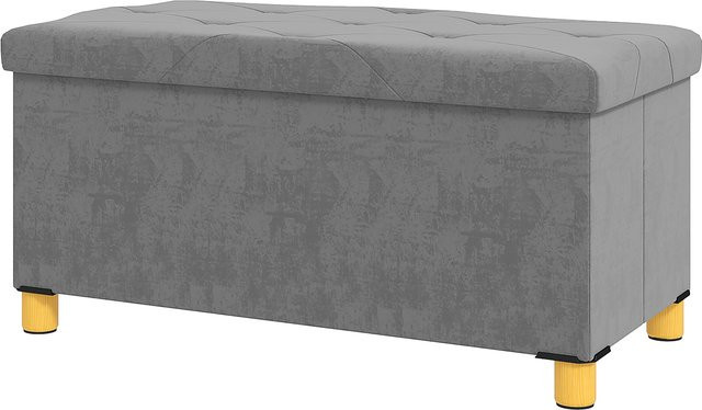 HOMCOM Sitzbank mit Stauraum in Grau mit Samtoptik, faltbare Polsterbank und Sitztruhe für Flur, Schlafzimmer oder Wohnzimmer, B/T/H: 76 x 38 x 38 cm - Bild 1
