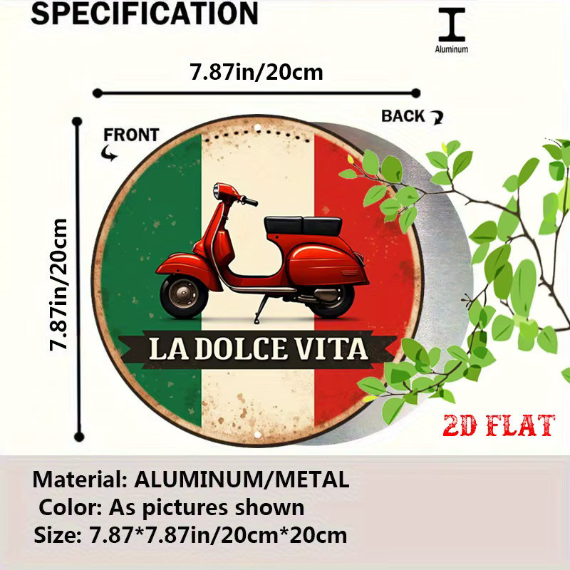 Potdemiel La Dolce Vita Vintage Scooter Metall-Wandkunst rund, Durchmesser: 20 cm, Mehrfarbig - Bild 2