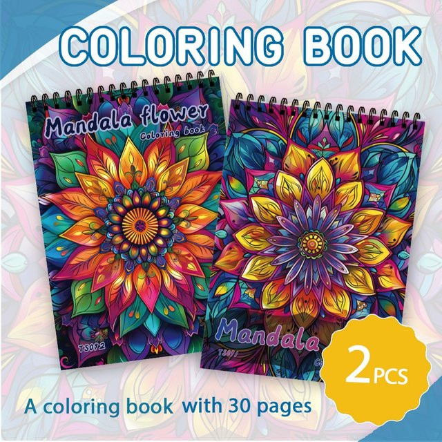 2-teiliges Mandala-Malbuch-Set für Erwachsene mit 30 einzigartigen Designs in Multicolour, Breite: 74,17 cm, Tiefe: 21,08 cm - Bild 1