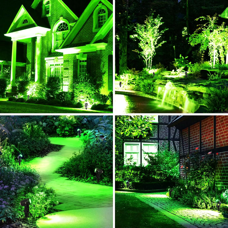 T-SUNRISE Solar LED Wandleuchte für Garten und Außenbereich, Grüner Scheinwerfer, IP65 Wasserdicht, Schwarz - Bild 4