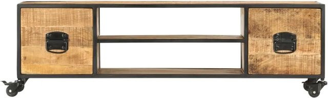 vidaXL TV-Schrank aus Mango-Massivholz und Metall im Industrial-Design, Braun, B/T/H: 130 x 30 x 39 cm - Bild 1