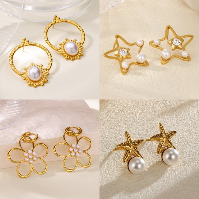 HPTOTMG Ohrstecker, Blumen-Zirkonia, Perle, Gold, Damen - Bild 1