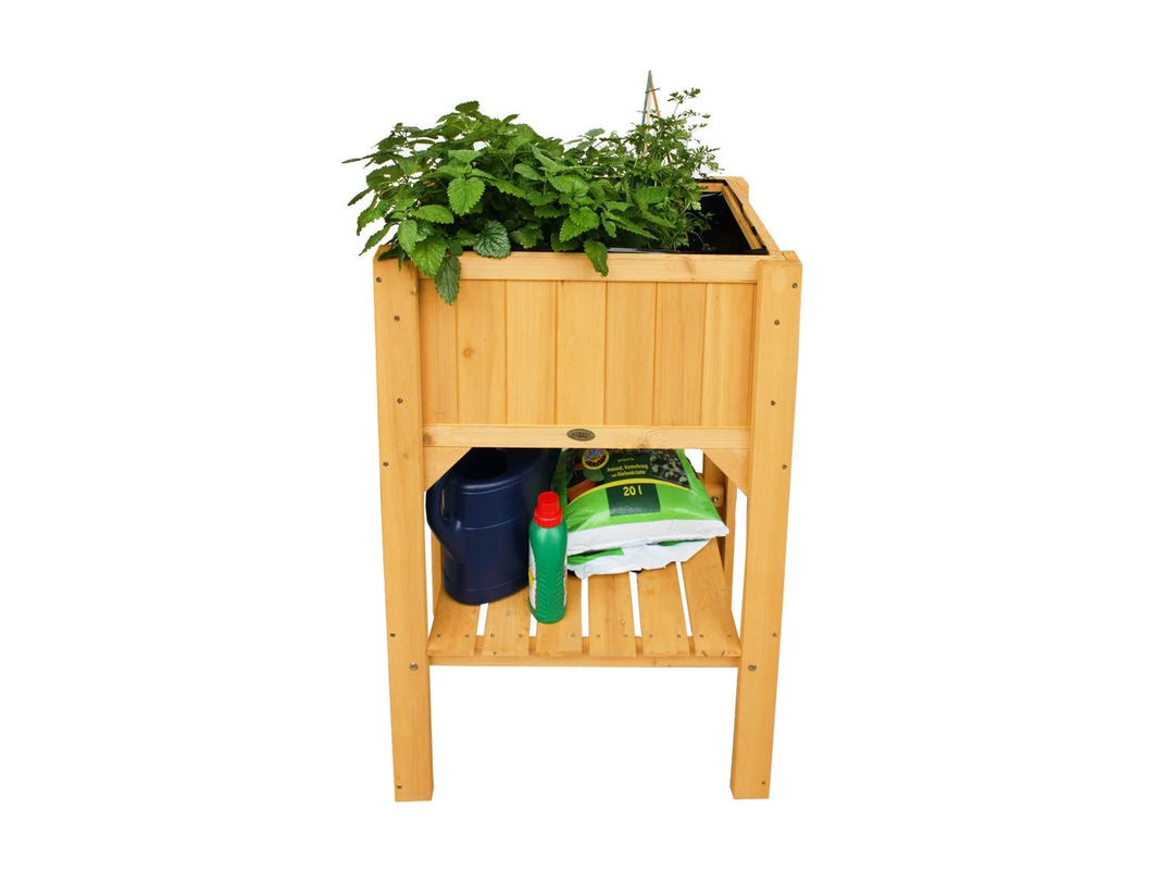 HABAU Hochbeet Kompakt aus Holz mit Ablage in Natur Braun B: 89 cm, T: 60 cm, H: 45 cm - Bild 4