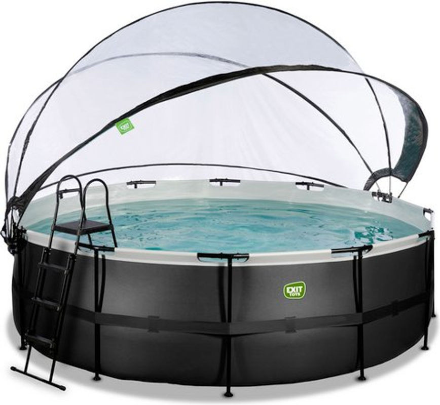 EXIT Black Leather Optic Pool in Schwarz mit Abdeckung, Sandfilterpumpe und Poolleiter, Durchmesser: 450 cm, Höhe: 122 cm - Bild 1