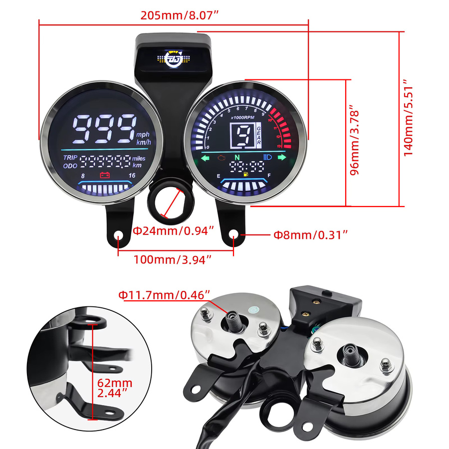 ZMFJH Digitaler LCD Motorrad Tachometer mit Geschwindigkeitsanzeige und Getriebestatus in Grün und Schwarz für Suzuki GN125/150 - Bild 6