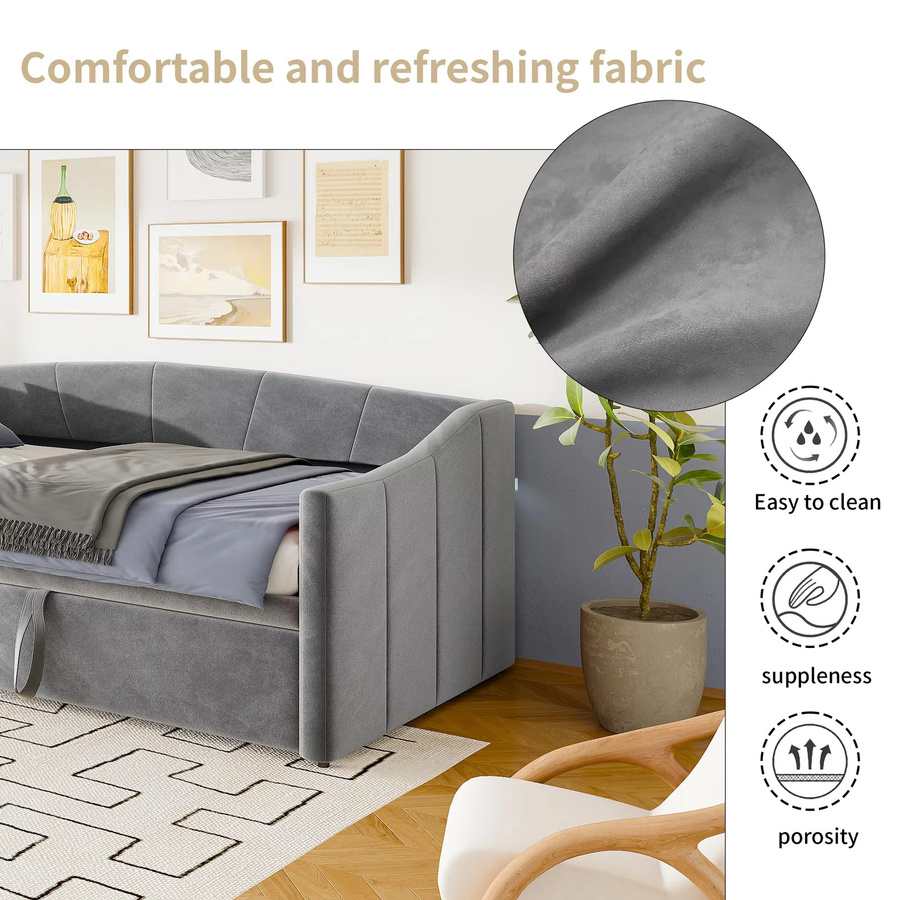 Rosahqnda Schlafsofa aus Samt, faltbares gepolstertes Einzelbett und Doppelbett für Wohnzimmer und Schlafzimmer, Breite: 90 cm, Länge: 200 cm - Bild 3