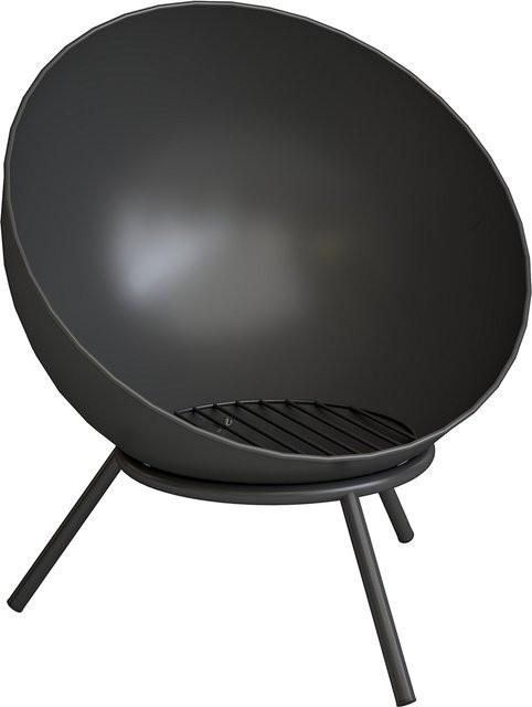 Outsunny Feuerschale Schwarz mit verstellbarem Feuerkorb, Kohlegitter und Schürhaken für Garten, Balkon und Camping, H x B x T: 66 x 60 x 53 cm - Bild 1