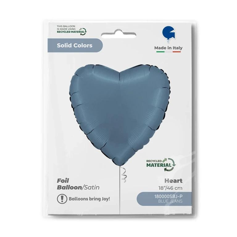 Herzförmiger Folienballon von Grabo in Blau Jeans, Satiniert, Durchmesser: 46 cm - Bild 2