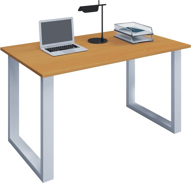 VCM Schreibtisch Lona U in Braun mit Holzstruktur-Nachbildung und Metallfüßen, B/T/H: 140 x 50 x 76 cm - Bild 1